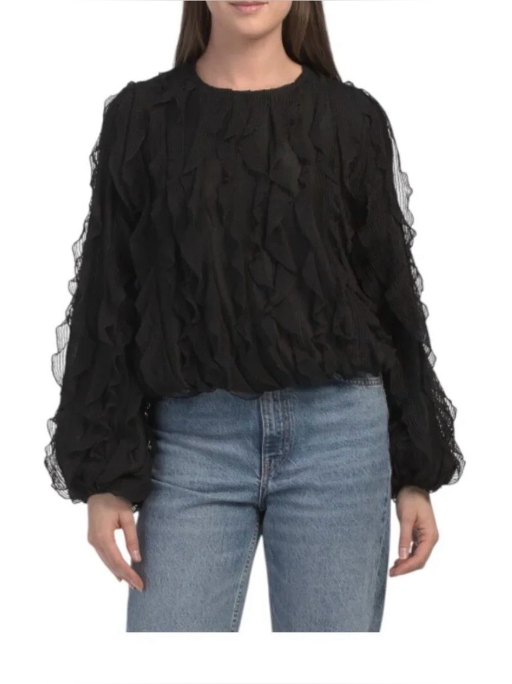 SUNDAY EDITION Black Ruffle Long Sleeve Top